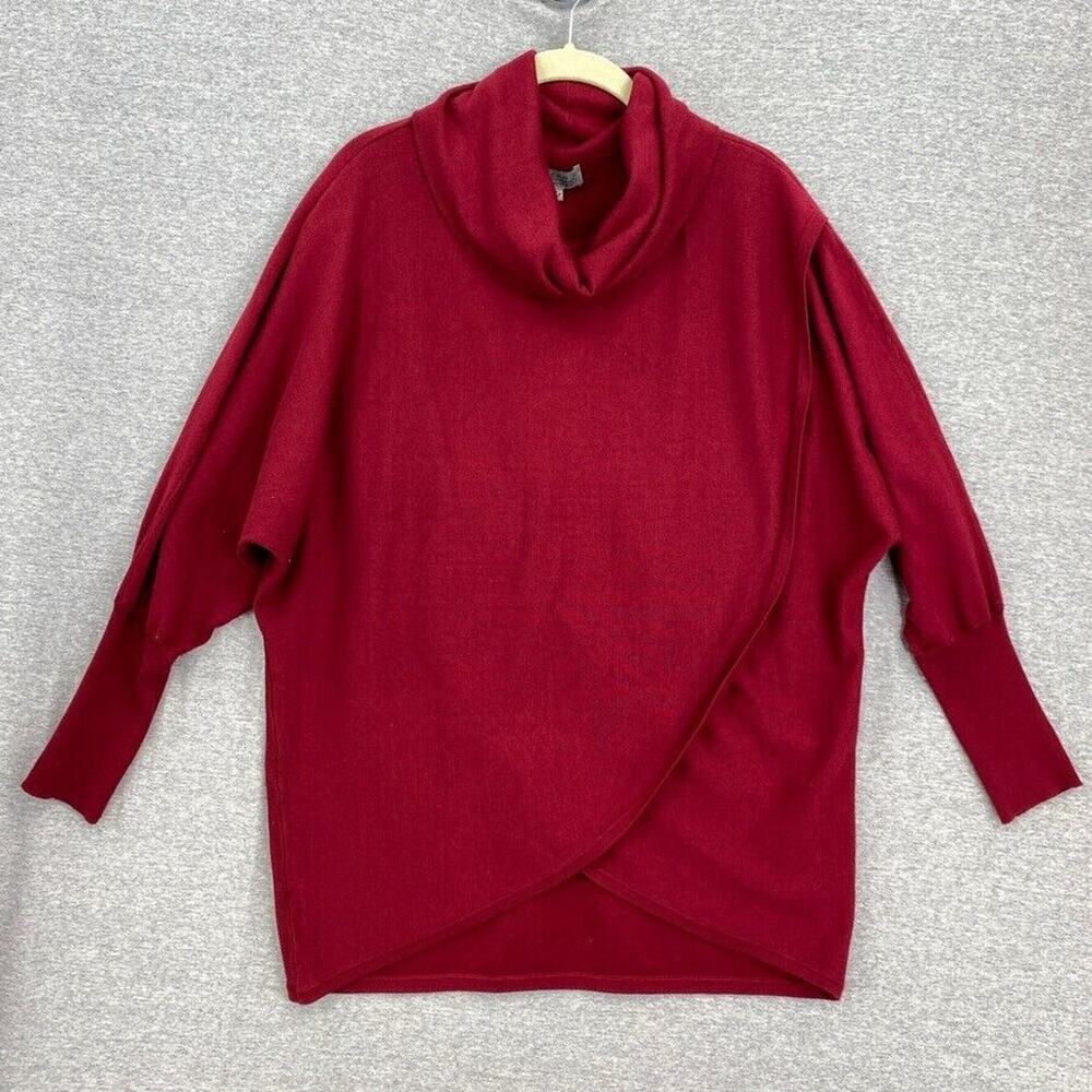 Joseph A Sweater Womens Medium Red Cowl Neck 3/4 Batwing Sleeve Cross Over Front